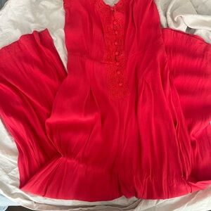Free People Bold Red Lace Jumpsuit